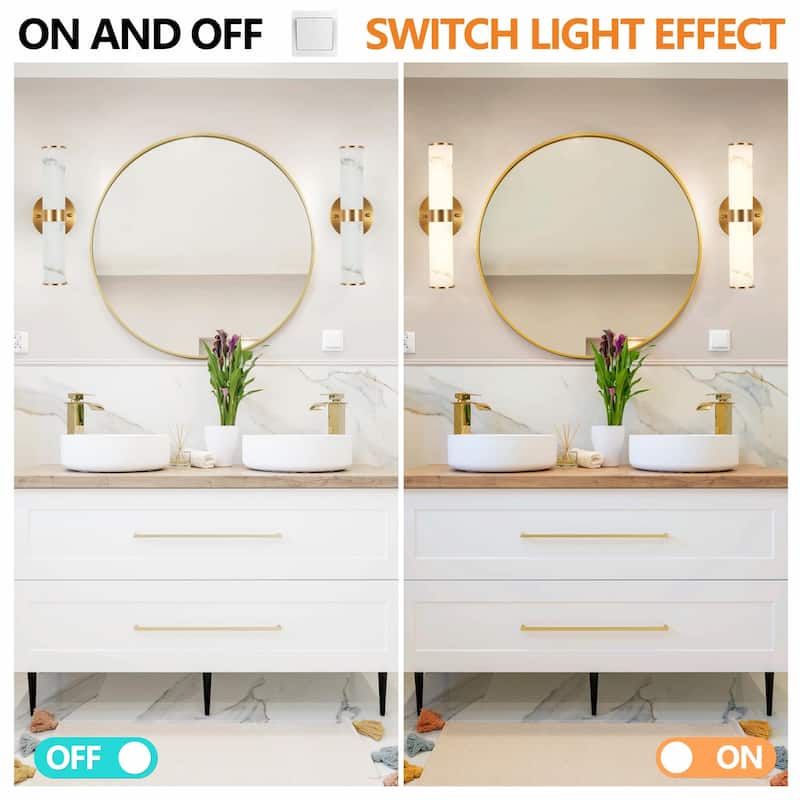 Resin Imitation Marble Wall Sconce, Set of 2 - Modern Vertical Light Fixture (Indoor Use Only)