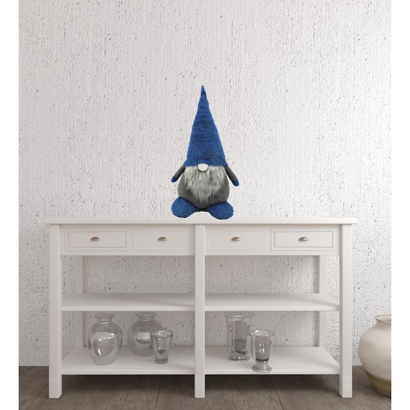 23" Blue And Gray Fabric Standing Gnome Sculpture