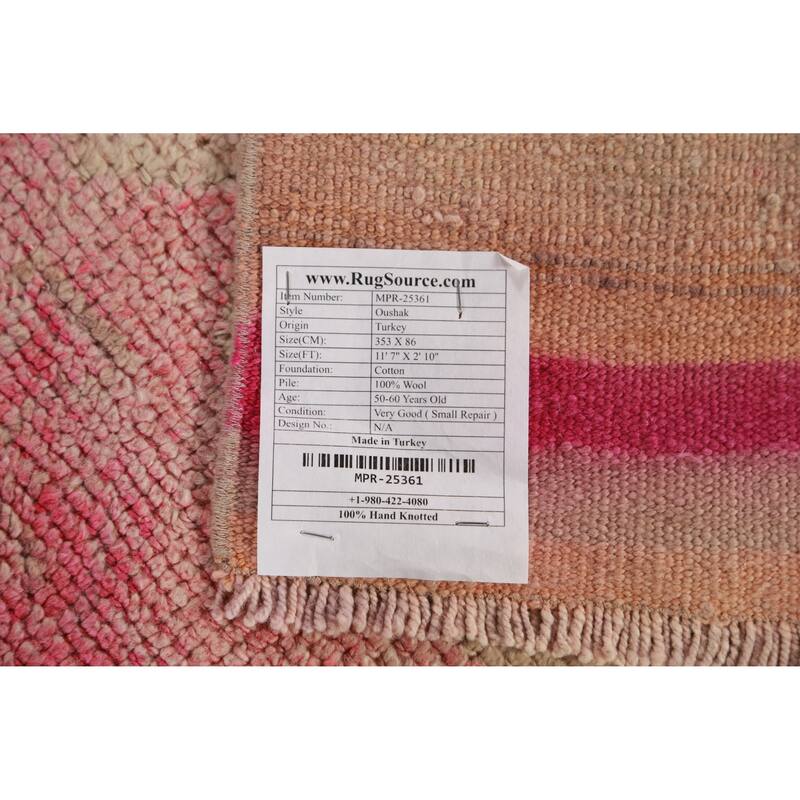 Fuchsia Oushak Turkish Runner Rug Handmade Wool Carpet - 2'10"x 11'7"