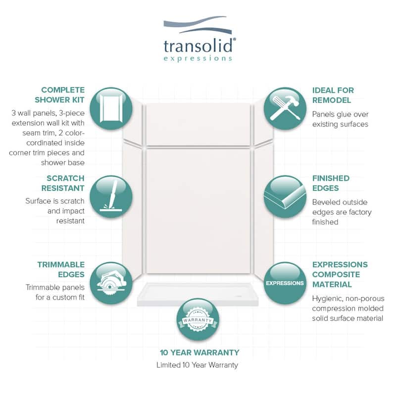 Transolid Expressions 60-in X 32-in X 96-in Glue to Wall Shower Kit - 32" x 60" x 96" - 32" x 60" x 96"