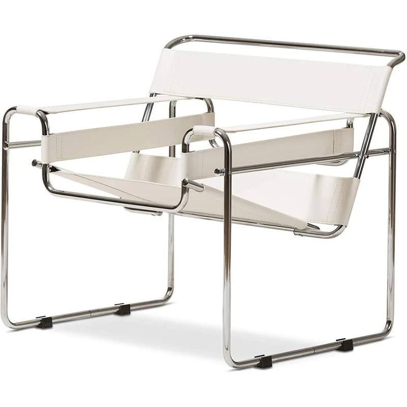 Momei Mid-Century Modern Saddle Leather Accent Chair with Stainless Steel Chair Leg