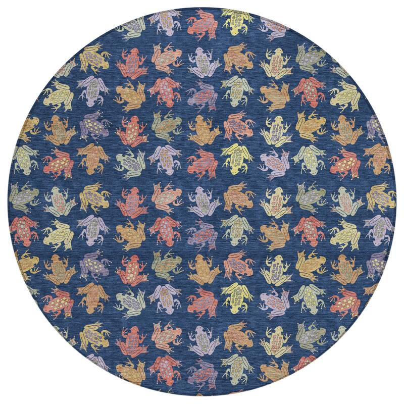 Machine Washable Indoor/ Outdoor Modern Frogs Chantille Rug