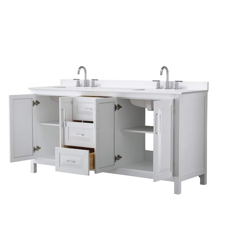 Daria 72-inch Double Vanity, 3 Hole Quartz Top