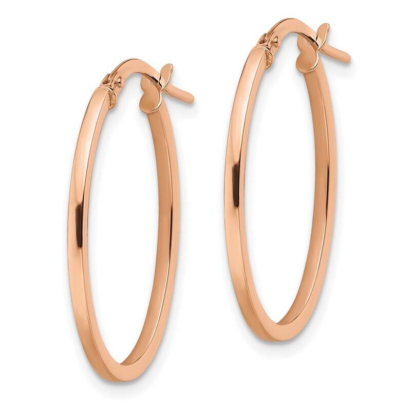 Curata 10k Rose Gold Hinged Squared Tube Polished Oval Hoop Earrings 26.75x2mm