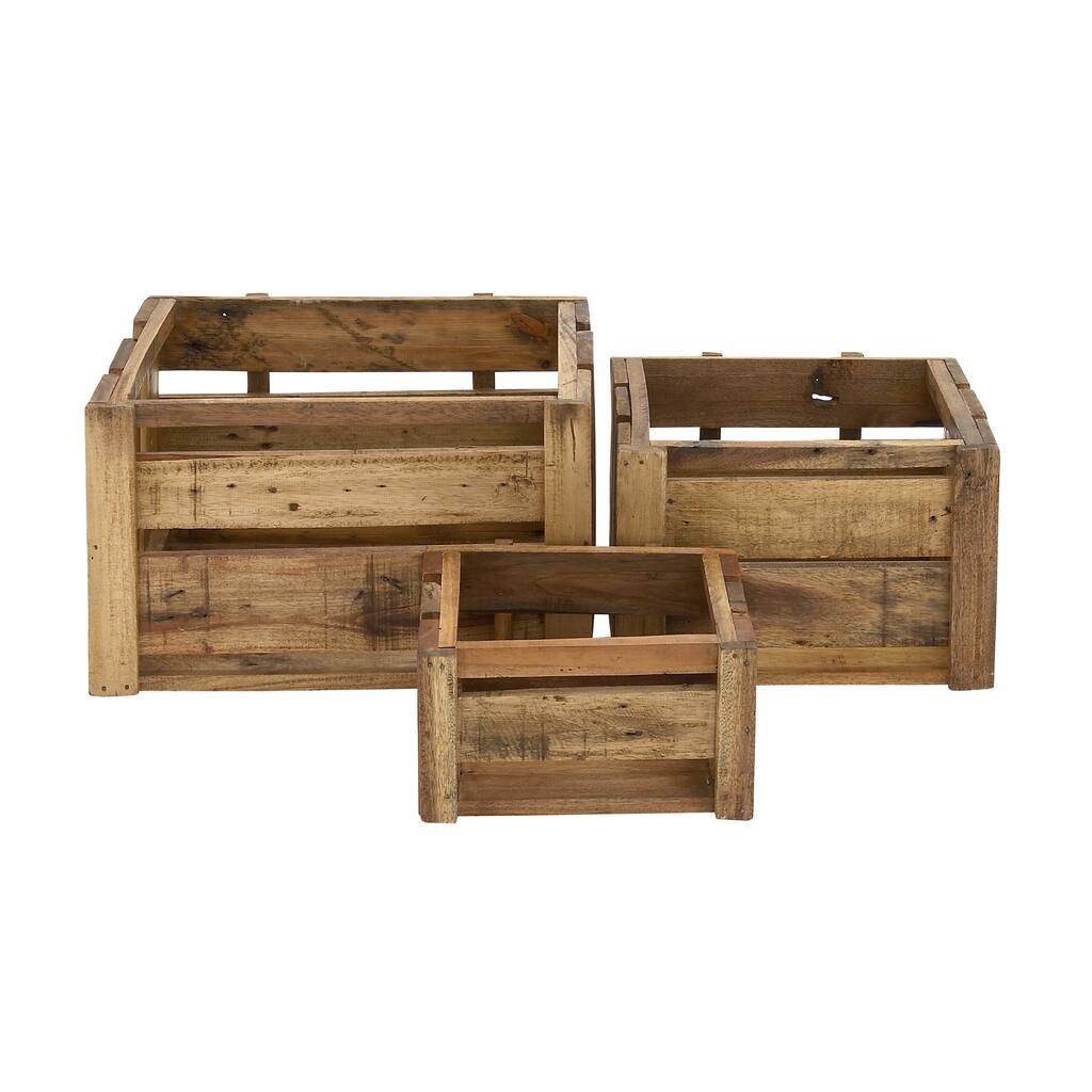 Wood Handmade Storage Basket with Handles - Set of 3 Brown - Roche River Decor - 18"W x 21"L x 13"H