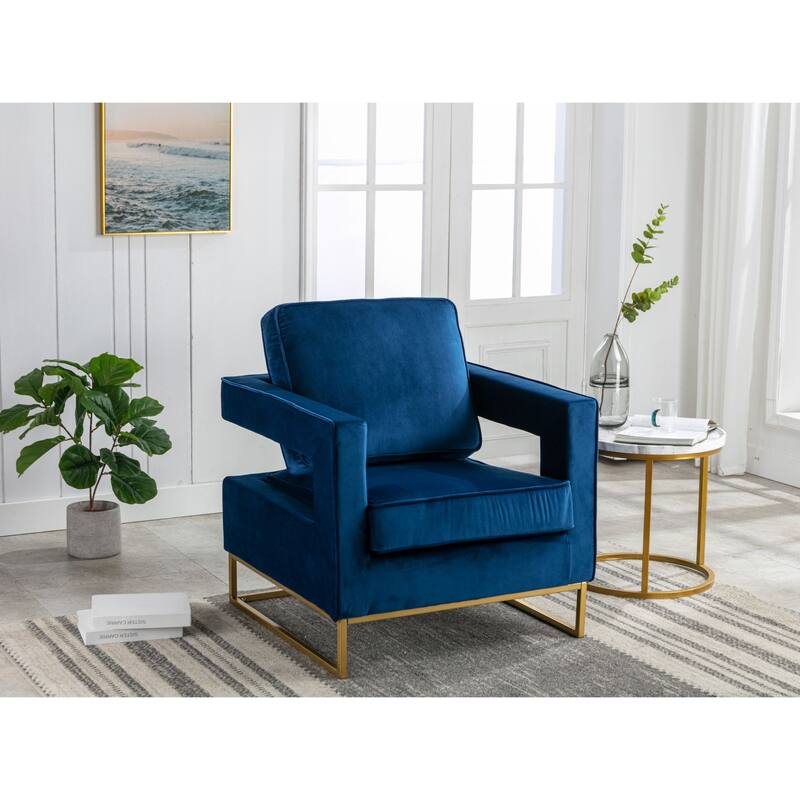 Upholstered Velvet Armchair - 35.5" - Navy Blue