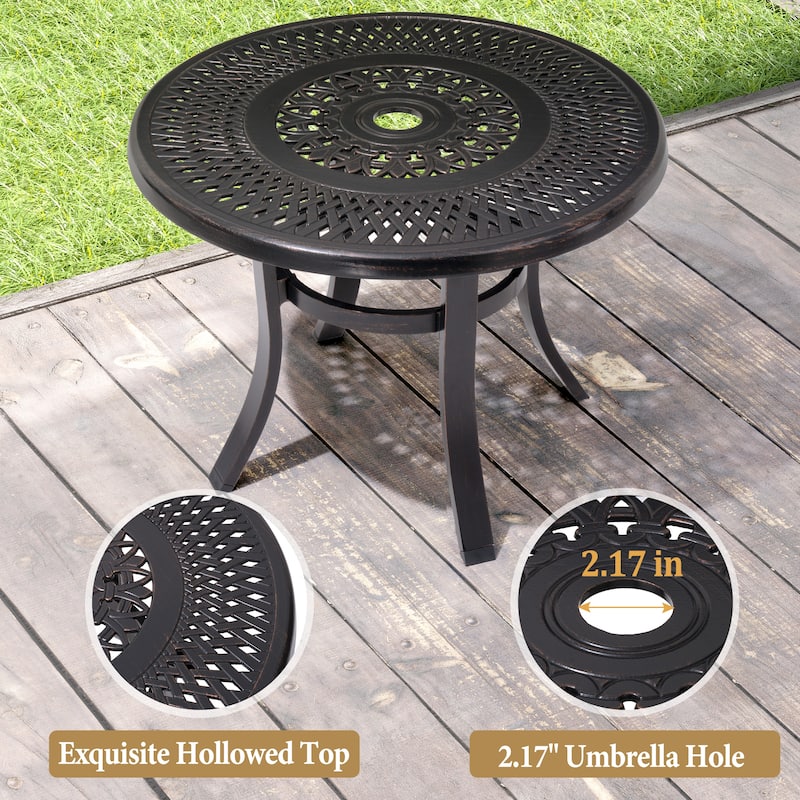 Outdoor Cast Aluminum Patio Side Table Round Table with Umbrella Hole - 24.02" Dia. x 17.52" H