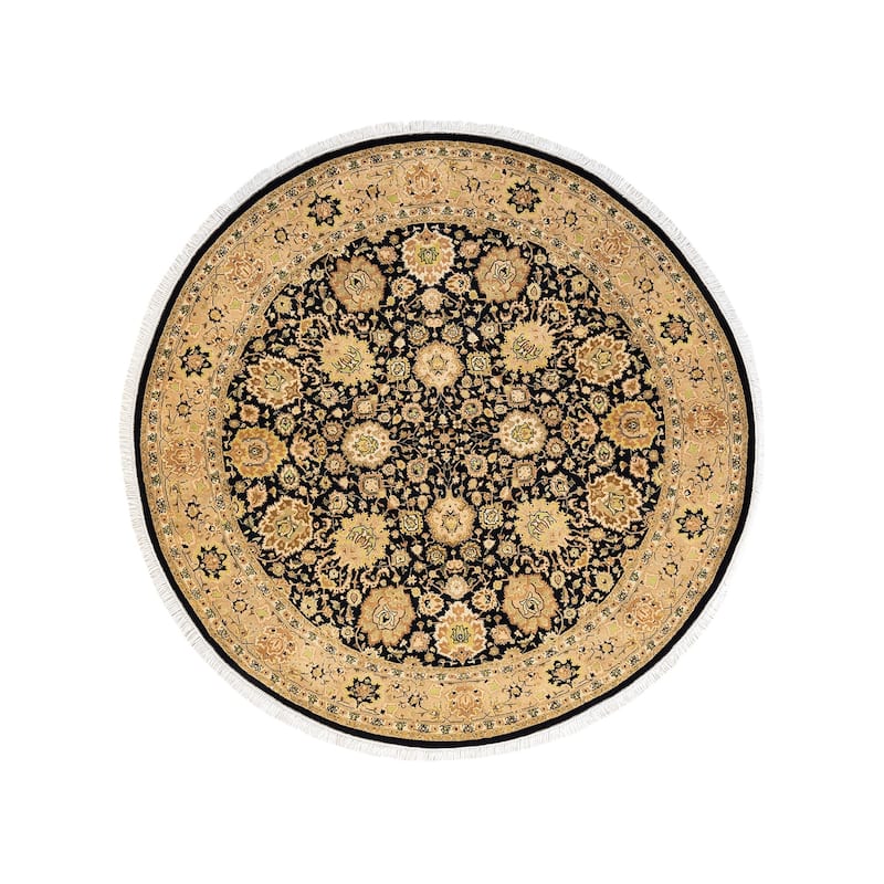 Overton Handknotted Wool Traditional Oriental Black Round Area Rug - 6' x 9' - Black - 6' x 9'