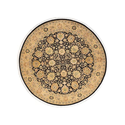 Overton Handknotted Wool Traditional Oriental Black Round Area Rug - 6' x 9'