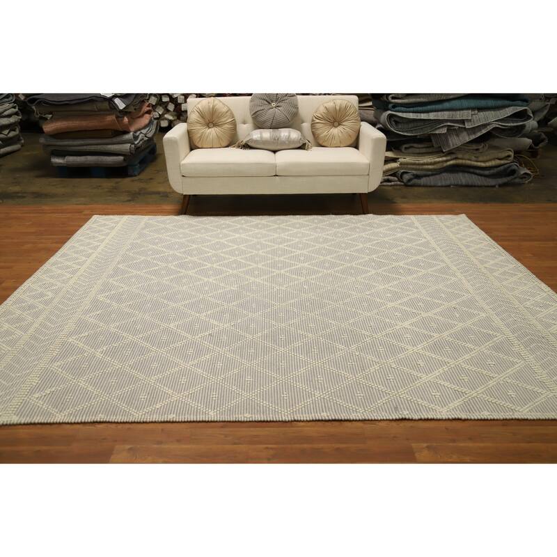 Hand Knotted Oriental 100% Wool Carpet Modern Geometric Greys & Charcoal Modern Gotti Design Area Rug - 9' 7'' X 7' 10''