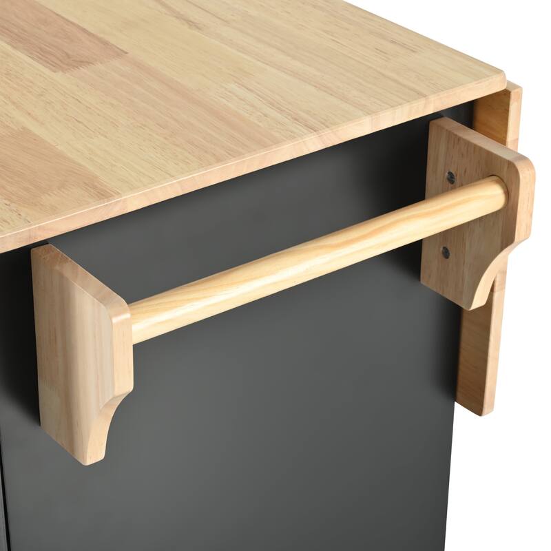 46'' Kitchen Island with Drop Leaf, 3 Tier Pull Out Cabinet Organizer, Towel Rack and 2 Drawers - 46'' x 29.5'' x 37''