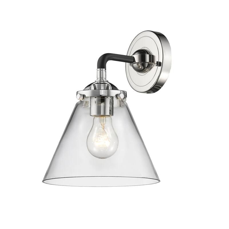 Innovations Lighting Large Cone Single Light 9" Tall Bathroom Sconce - Black Polished Nickel / Clear