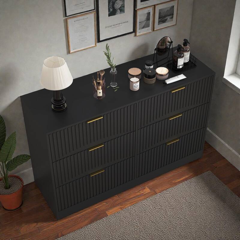 Modern 6 Drawer Dresser with Wavy Drawer Fronts, Large Chest of Drawers Storage Cabinet for Bedroom Living Room
