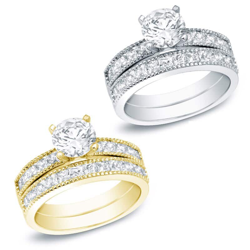 Auriya 14k Gold 2ctw Round Certified Diamond Engagement Ring Set Certified
