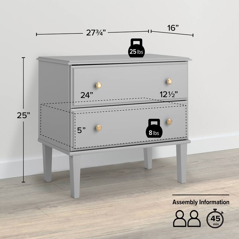Prepac Lux 27.75" W Nightstand Bedside Table, Nightstand for Bedroom, End Table with 2 Drawers