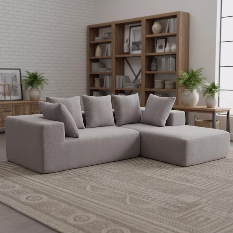Modular Compressed Couch L-shaped Sectional Sofa with Chaise - Grey