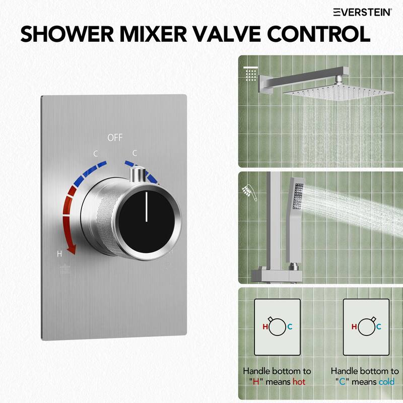 Slide Bar High-Pressure Balancing Shower System 10" Rainfall Shower Head with Handheld Shower