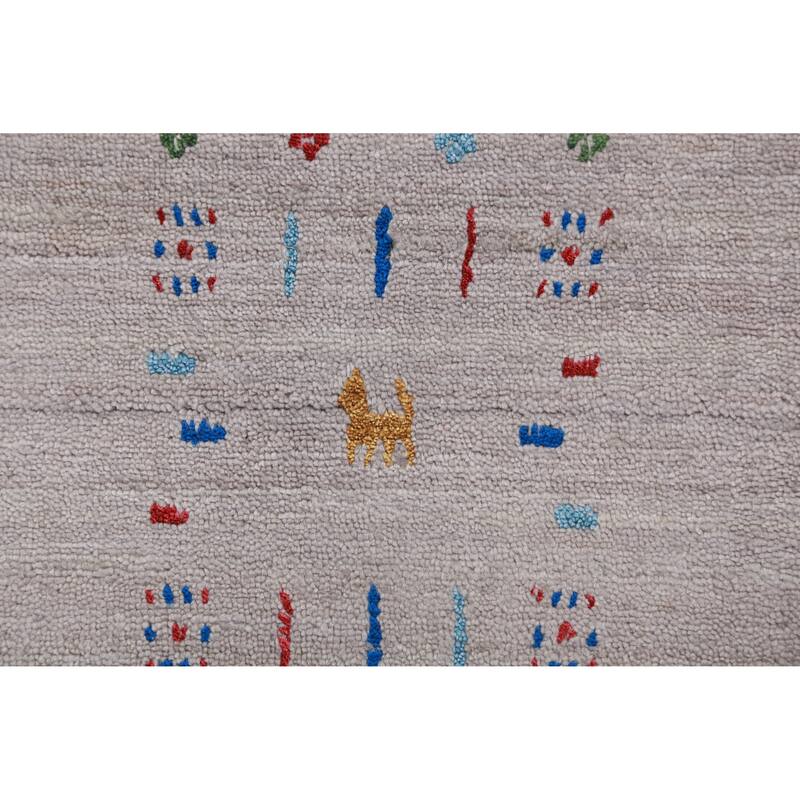 Gray Ivory Gabbeh Indian Area Rug Hand-Knotted Wool Carpet - 7'11" x 11'5"