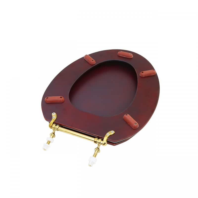 Cherry Wooden Toilet Seat Elongated with Brass PVD Hinges Renovators Supply - Chocolate