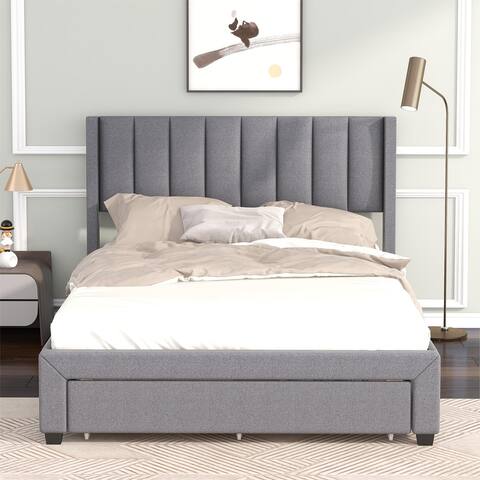 Modern Style Upholstered Platform Bed with 3 Storage Drawers