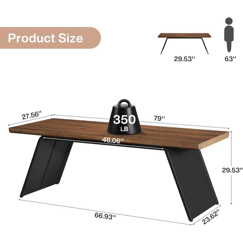 6.57 FT Conference Room Table, Modern Rectangle Executive Meeting Seminar Table with Walnut Wood Top & Black Metal Base