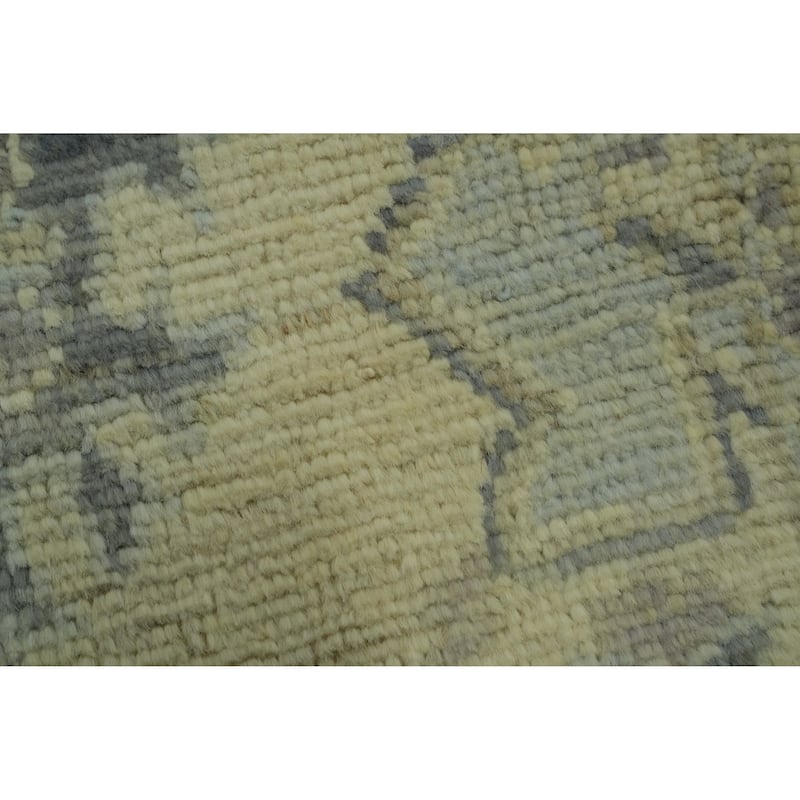 Vegetable Dye Wool Oushak Turkish Runner Rug, Floral Geometric Carpet - 12' 1'' X 2' 9''