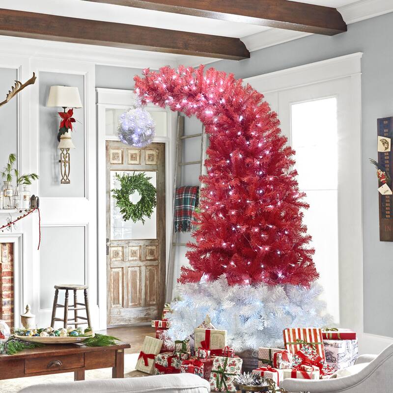 Christmas Hat-Inspired Artificial Tree with Bendable Top, 1250 Branch Tips, 300 LED Lights