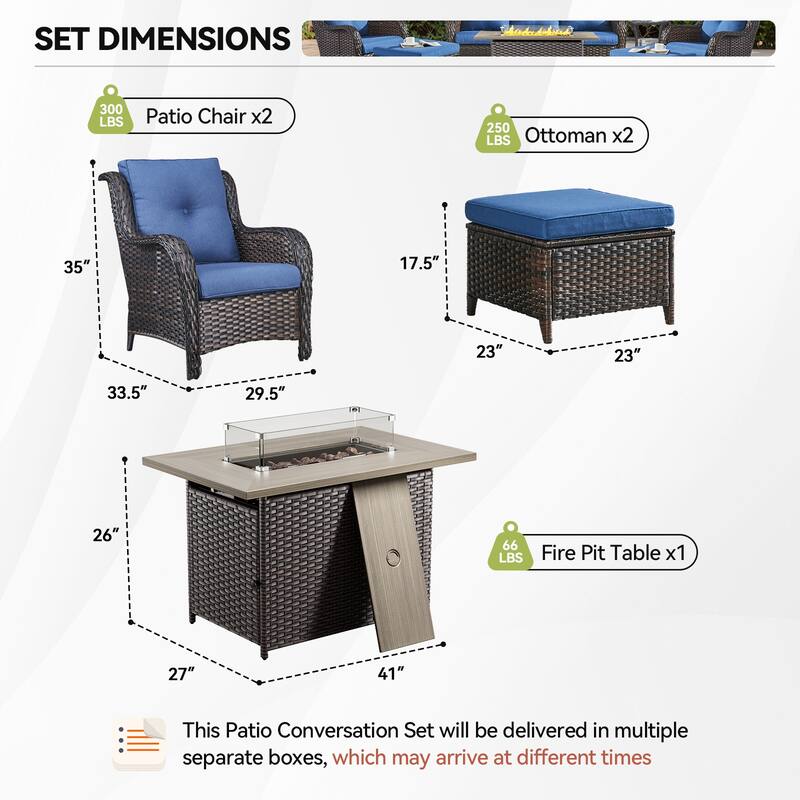 Fire Pit Table with Patio Chairs Ottomans