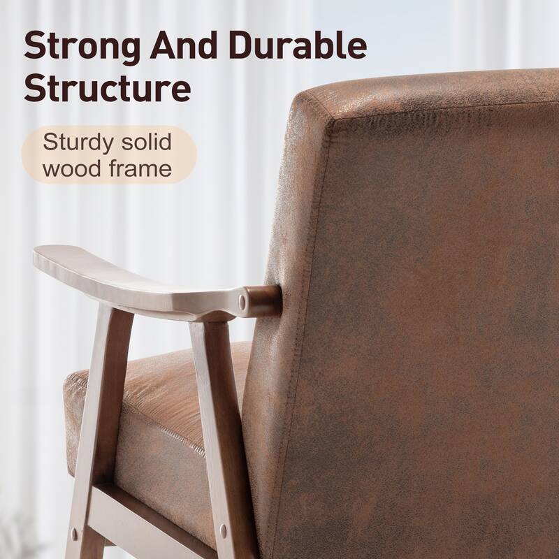 Mid-Century Modern Chair, Living Room Chair with Solid Wood Frame, Accent Chair Extra-Thick Backrest, Wingback Chair for Bedroom