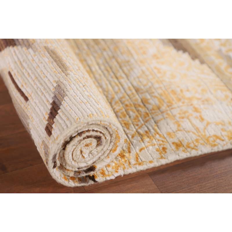 Abstract Oriental Accent Rug Handmade Striped Wool Carpet - 2'9"x 5'1"