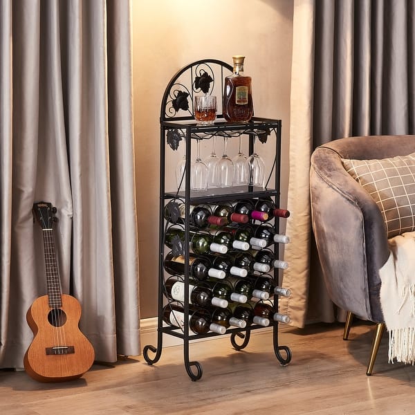 Bottle Floor Wine Bottle & Glass Rack in Black N/A On Sale Bed