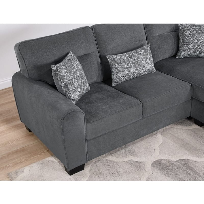 Living Room Sectional Sofa w/ Pillows, L-Shape Reversible Chaise Couch