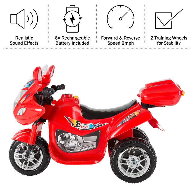 Rider Kids Motorcycle - 3-Wheel Electric Ride-On Car with Reverse, Sounds, Headlights - 6V Battery Motorbike for Ages 3 to 6