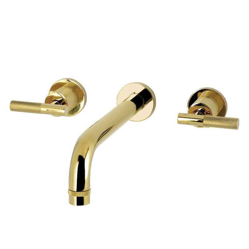 Kingston Brass Convergent Two-Handle Wall Mount Roman Tub Faucet with Knurled Handle - Polished Brass