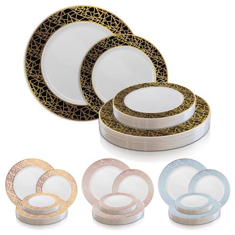Shiny Mosaic Rim Disposable Plastic Plate Packs - Party Supplies