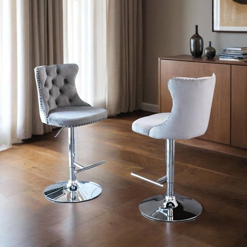 Swivel Velvet Barstools Adjusatble Seat Modern Upholstered Chrome base Bar Stools for Home Pub and Kitchen Island（Set of 2）