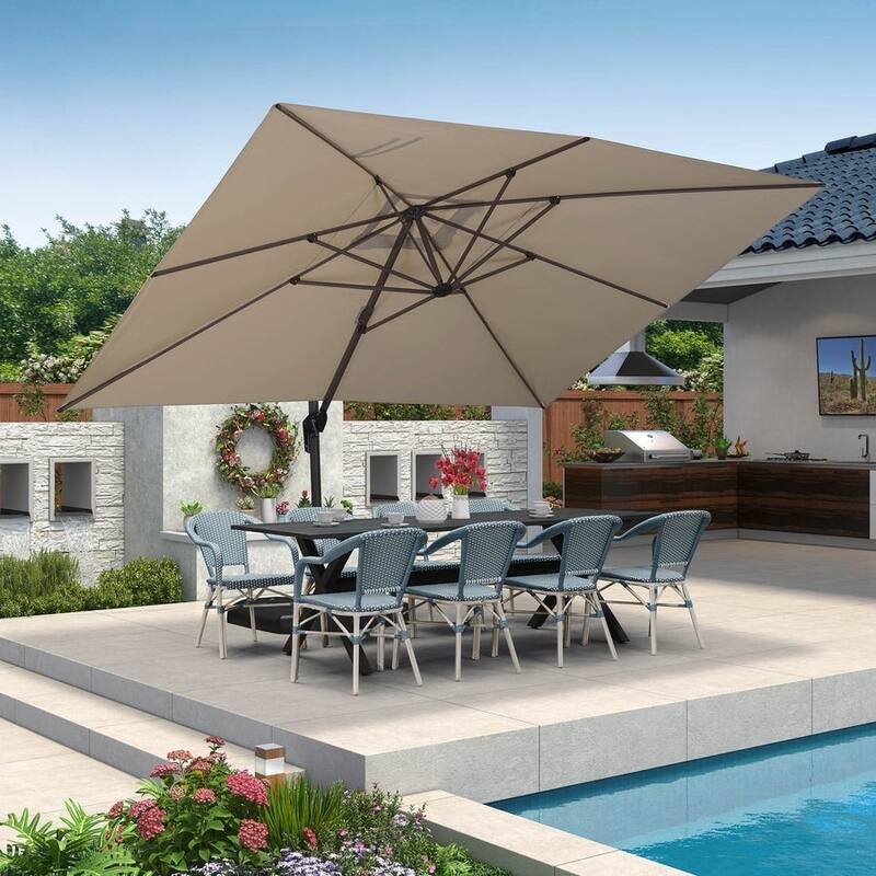 PURPLE LEAF 10 x 13 ft 360 Degree Rotation Patio Umbrella With Base - Taupe