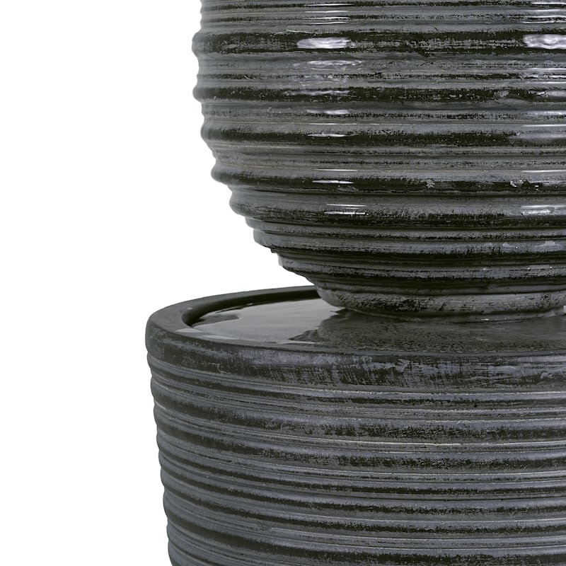 Christopher Knight Home - Victory 31.5"H Tall Striped Concrete Waterfall Fountain-LED Light for Modern Outdoor Spaces