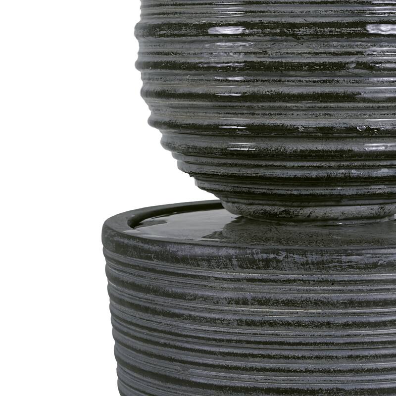 Roomfitters 31.5-Inch Tall Striped Column Outdoor Fountain with LED Lights, Concrete Modern Art Sculpture & Water Feature, Gray