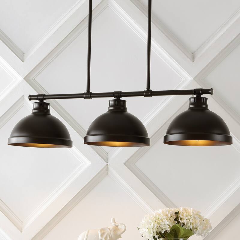 Levi 36" 3-Light Industrial Farmhouse Iron Linear LED Pendant, Oil Rubbed Bronze by JONATHAN Y - 3 Light