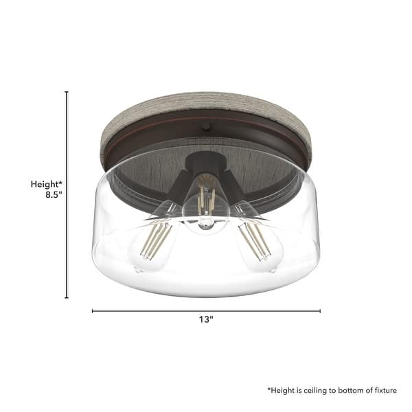 dimension image slide 1 of 2, Hunter Devon Park 3-Light Flush Mount Ceiling Light - Clear Glass - Farmhouse, Rustic, Transitional