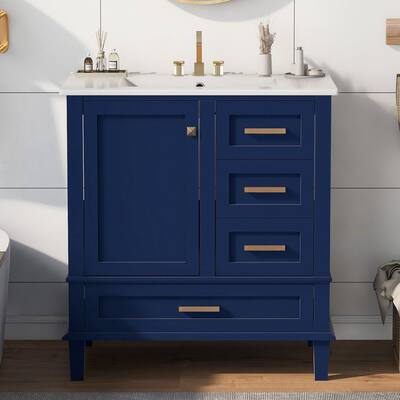 30 inch MDF Freestanding Bathroom Vanity Set with Integrated Ceramic Sink