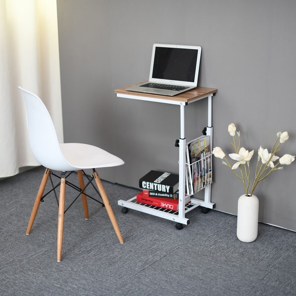 Height Adjustable Sofa Side Table Wheel Mobile Computer Desk With Storage Basket 18 9x 11 8x22 29 9 Inches On Sale Overstock 31926029 Brown Narrow farmhouse table computer desk. usd