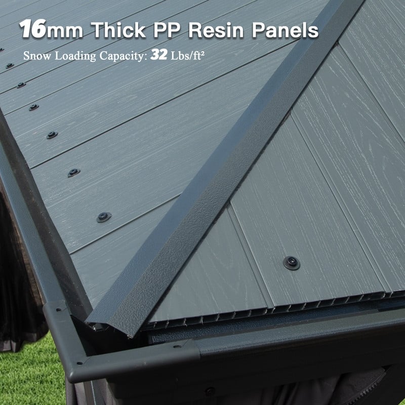 Domi 10x14FT Resin Hardtop Gazebo with Drainage Gutter, 2025 Upgraded Outdoor Metal Gazebo Canopy with Double Roof