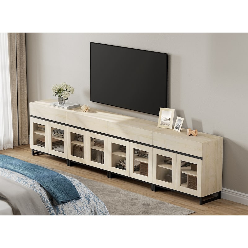 Modern Dresser With Glass Doors, Drawer, And Adjustable Shelf - Multifunctional Storage Cabinet For Living Room Or Bedroom