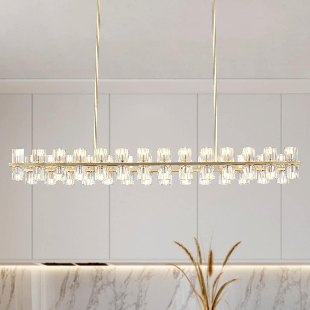 Modern Luxury 56-Light Linear Crystal Island Chandelier for Kitchen Island Dining Room