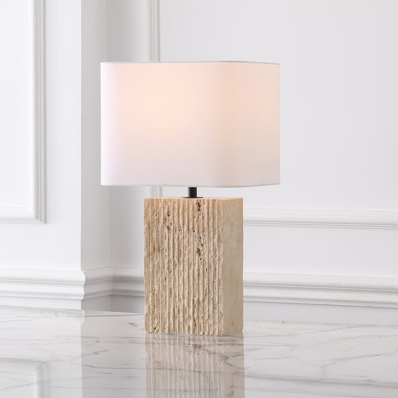 SAFAVIEH Couture Henry Travertine Table Lamp - 12"W x 12"D x 22"H - Travertine/White