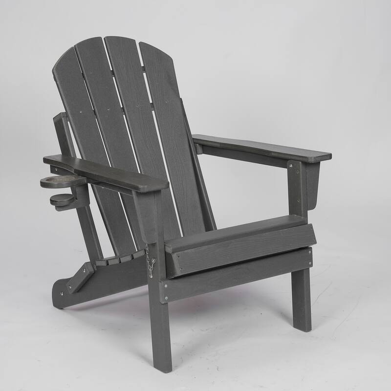 HDPE Folding Adirondack Chair with Dual Cup Holder - Composite Adirondack Chair with Wood Texture
