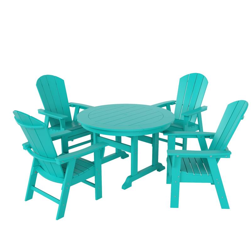 Laguna Hdpe All Weather Outdoor Patio Round Adirondack Dining Chairs Set (5-Piece Set) - Turquoise