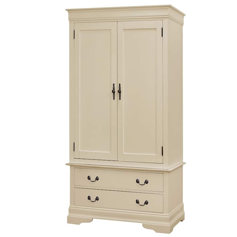 Wooden Armoire with 2 Drawers - 78" - Beige